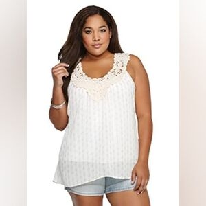 Torrid Crochet Yoke Print Chiffon Hi-Lo Tank Top Plus Size 2 2x